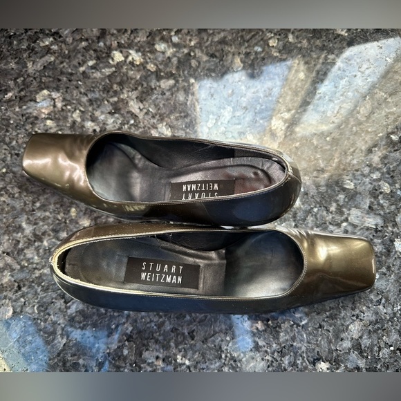 Stuart Weitzman Metallic Gold Bronze Dressy Heels Pumps Shoes Square Toe Size 8 - Picture 6 of 15